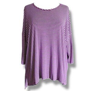 Yala Womens Top Sz Large XL Purple White Stripe Bamboo Stretch Knit Shirt Blouse